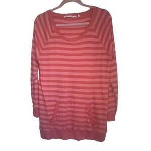 Soft Surroundings Coral Striped Kangeroo Pocket Long Sleeve Sweater Size M